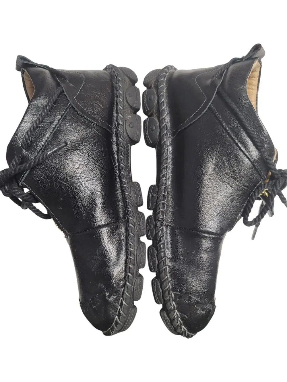 Men's Black Leather European Shoes (46 EU) w/ Zip & Lace-Up - Hand-Stitched